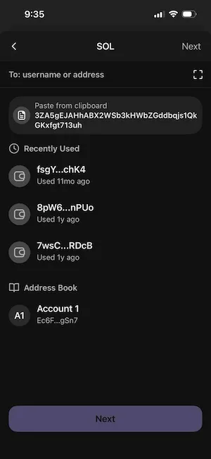 open the sending wallet and click Send