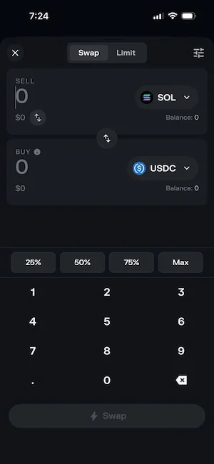 Swap tokens Solflare