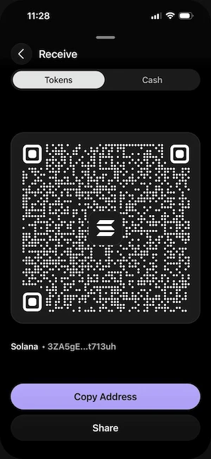Tap Receive and choose the network to see your wallet address.